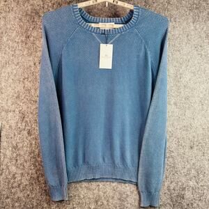 Thomas Sterling Washed Blue Denim-Style Knit Crewneck Sweater Size XL